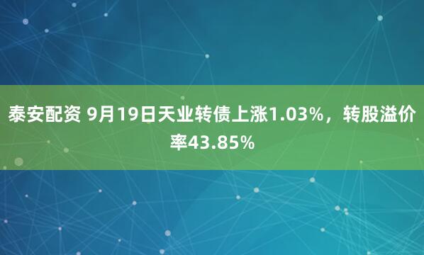 泰安配资 9月19日天业转债上涨1.03%，转股溢价率43.85%