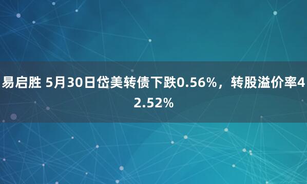 易启胜 5月30日岱美转债下跌0.56%，转股溢价率42.52%